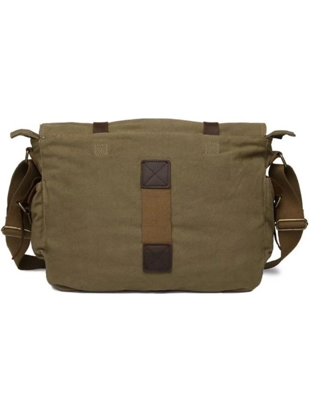 Vintage Military-Style Leather Canvas Messenger Bag for Laptops & Travel